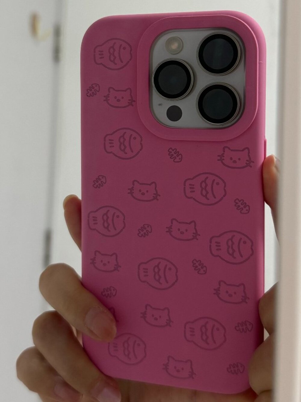 Cute Cat & Fish Blush Pink Silicone Case